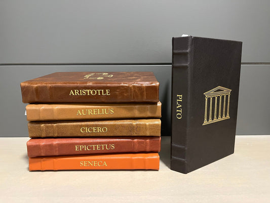 ANCIENT PHILOSPHERS SET - Aurelius, Seneca, Aristotle, Epictetus, Plato - Premium Leather Bound Book